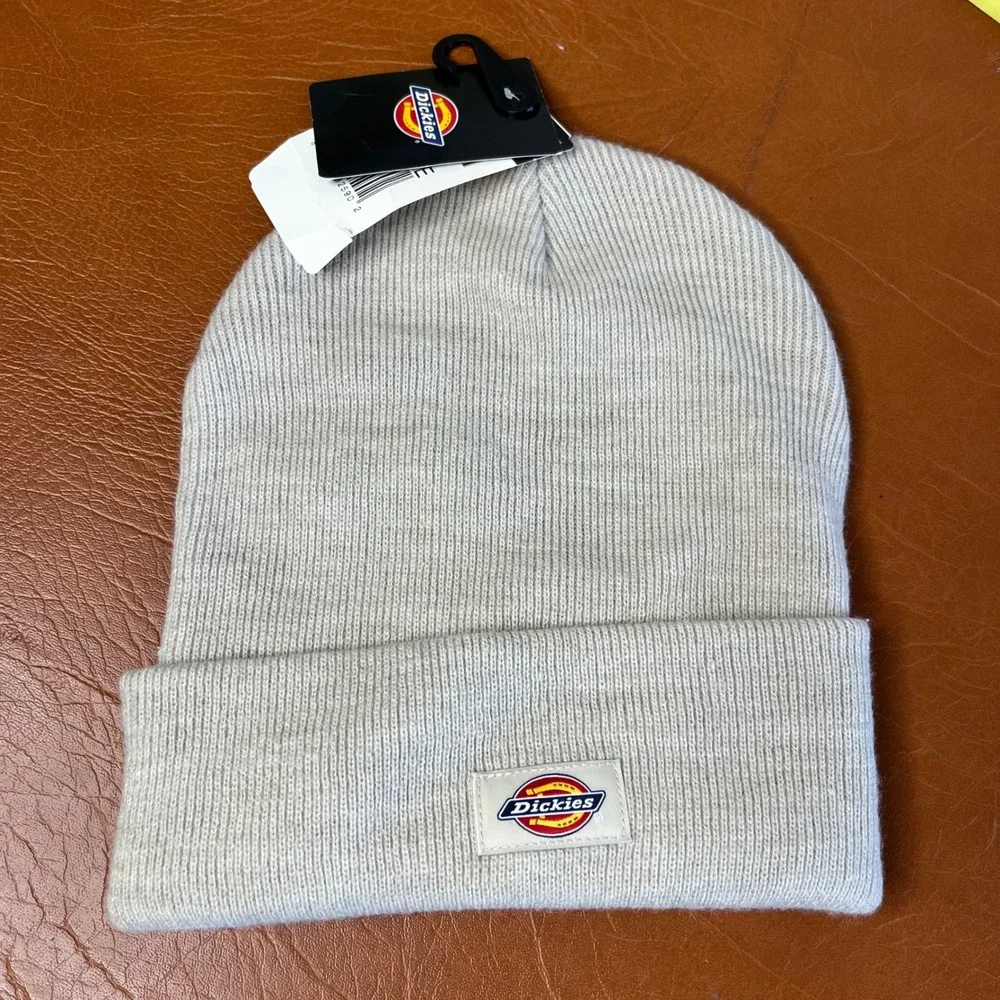 Dickies‎ Beige Knit Beanie Hat Logo Cuffed One Size NWT